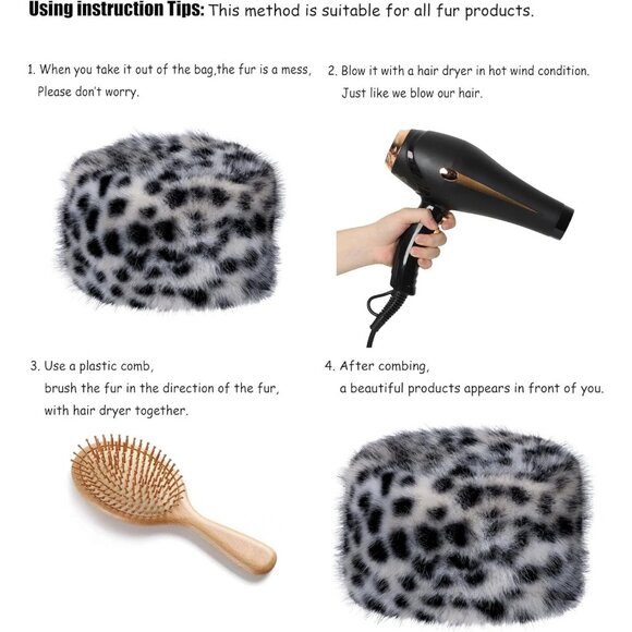 Women Black Leopard Warm Winter Hat Faux Fur Russian Cossack Style - Picture 6 of 6